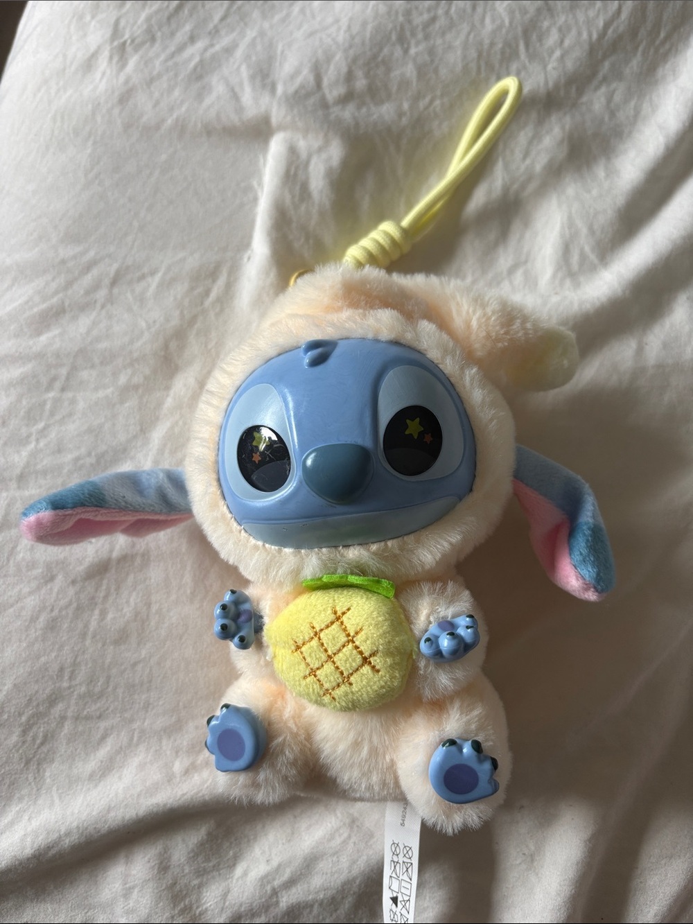 Plush Character Keychain in Cream and Blue with Pineapple Accessory